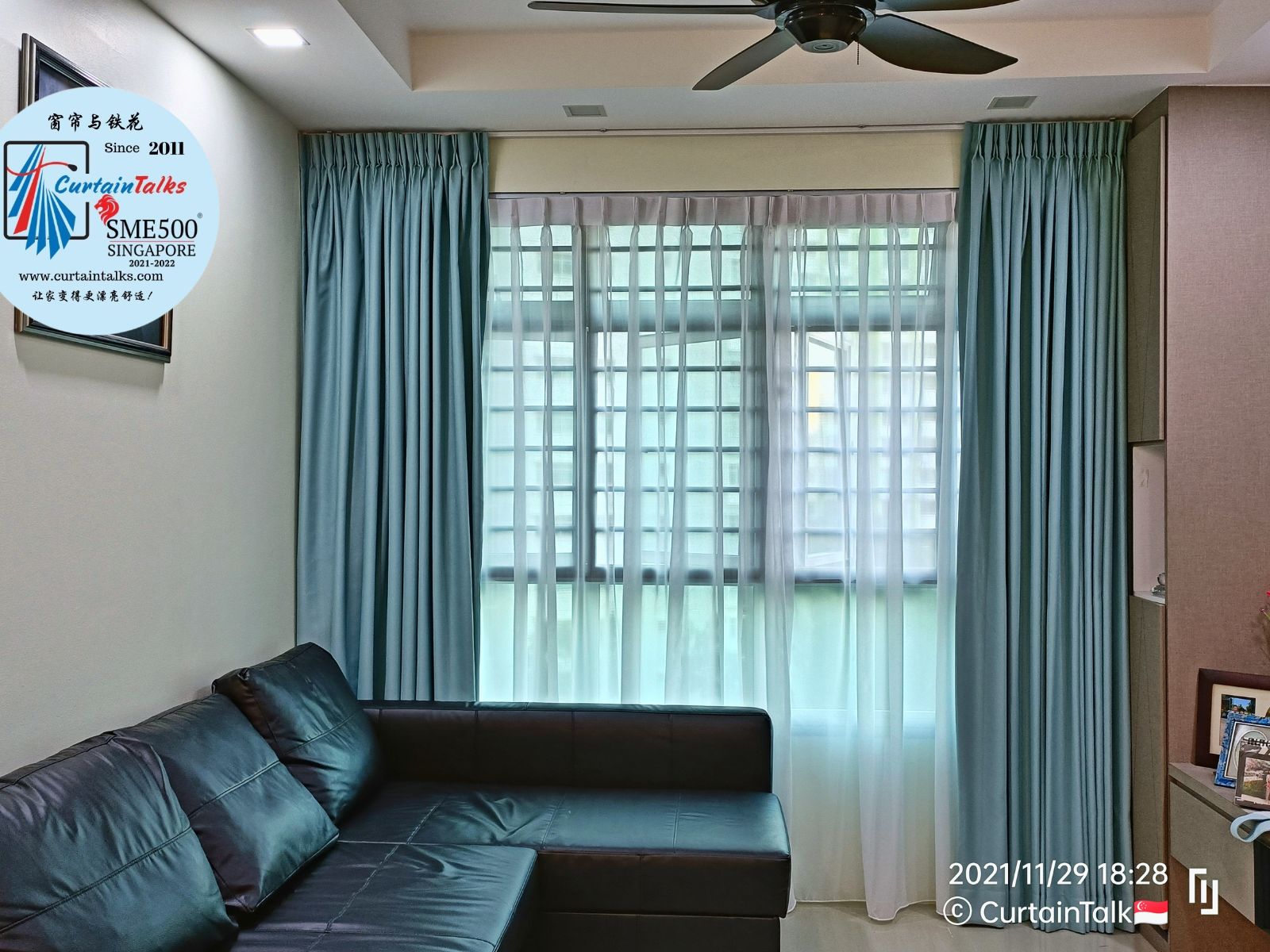 This is a Picture of Day and night curtain picture  for Singapore HDB 2 rooms flat, night curtain for living hall, 94 Dawson Road